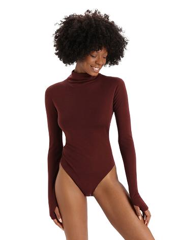 Espresso Icebreaker Merino Queens Long Sleeve High Neck Bodysuit Women's Underwear | AU 1700YXFU